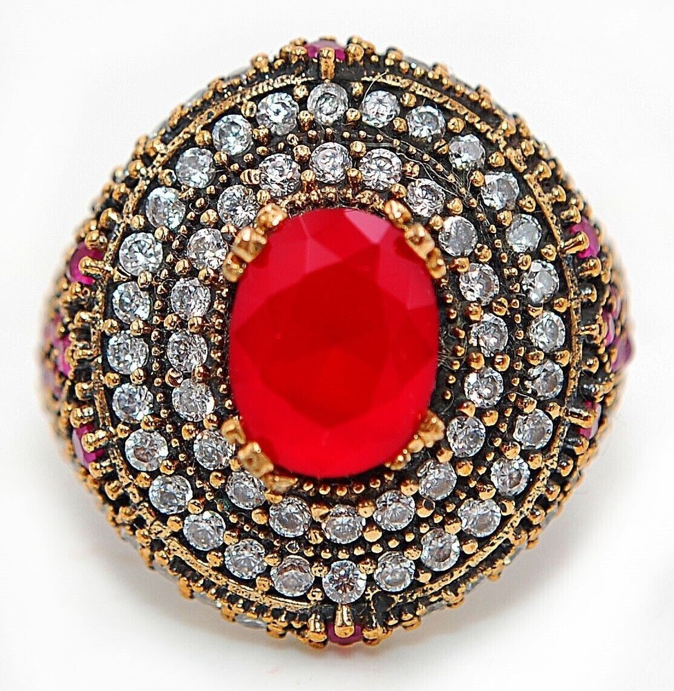 Stylish Ottoman Empire Inspired 5CT Garnet & Topaz 925 Sterling Silver Ring Sz 7.5 HB1-6