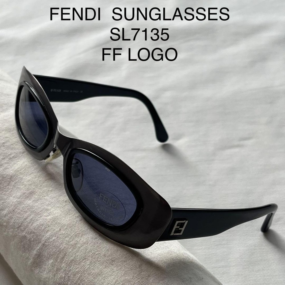 Fendi Vintage FF Logo Square Sunglasses Black Grey Frame Pre-Owned