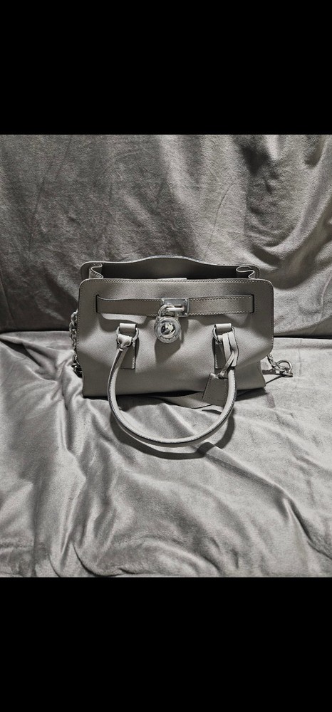 Michael Kors Hamilton satchel in gray Saffiano leather with silver-tone hardware