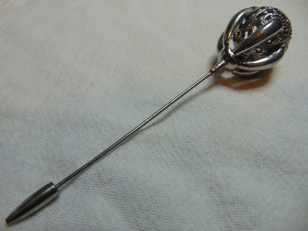 antique Victorian silver filigree ball hat pin