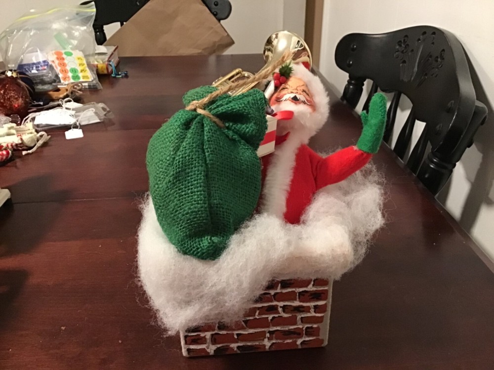 Chimenea de plumón vintage Annalee Santa Delivering Presents