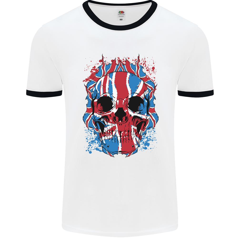 Union Jack Flag Skull Gym MMA Biker Mens Ringer T-Shirt