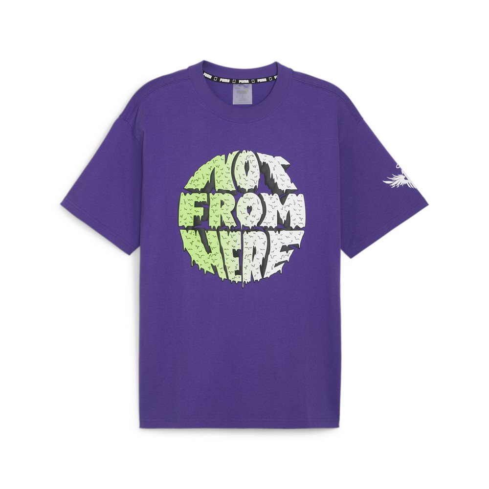 PUMA Melo X Toxic Graphic Crew Neck Short Sleeve T-Shirt Mens Purple Casual Tops
