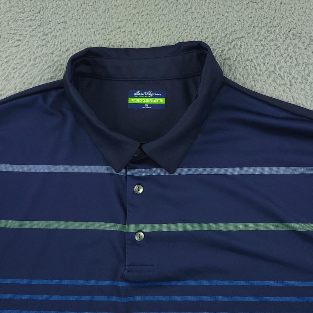 Ben Hogan Polo Shirt Mens 3XL Navy Blue Striped Performance Golf 30% Recycled