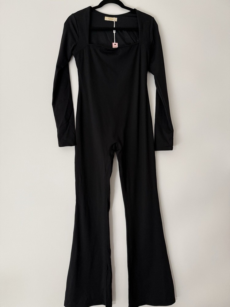 QINSEN Jumpsuits for Women Square Neck Wide Leg Full Length Romper Playsuit XL