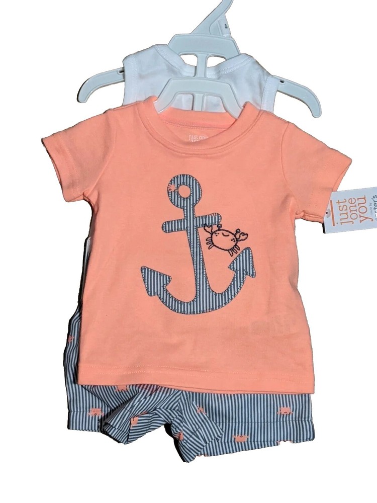 JUST ONE YOU Baby 3 Piece Set With Short Sleeve Shirt, Shorts And One Piece Size