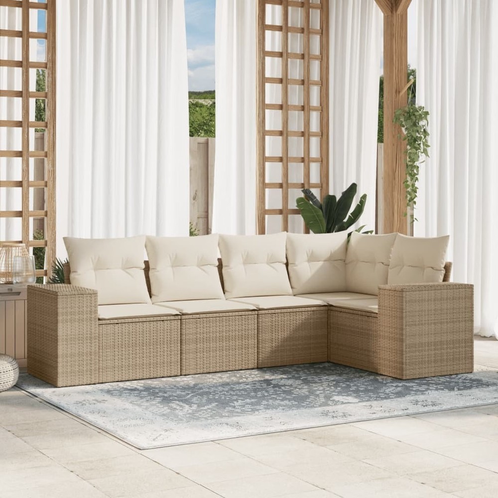 Garden Sofa Set Beige Poly Rattan Medium Modular