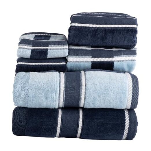 6 Piece Towel Set - 525 GSM 100% Cotton Bathroom Accessories - 2 Bath Navy