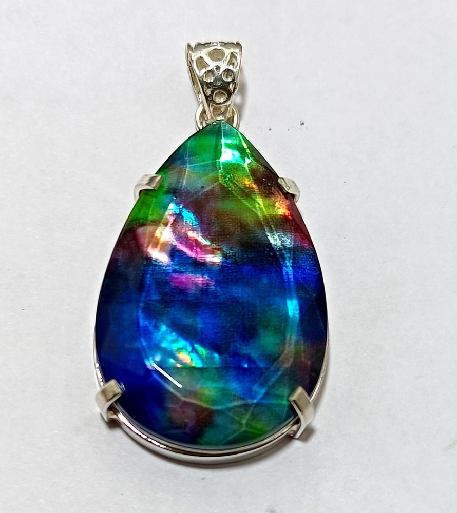 Certified 91.35 Ct Natural Ammolite 925 Solid Silver Rainbow Pendant Gemstone