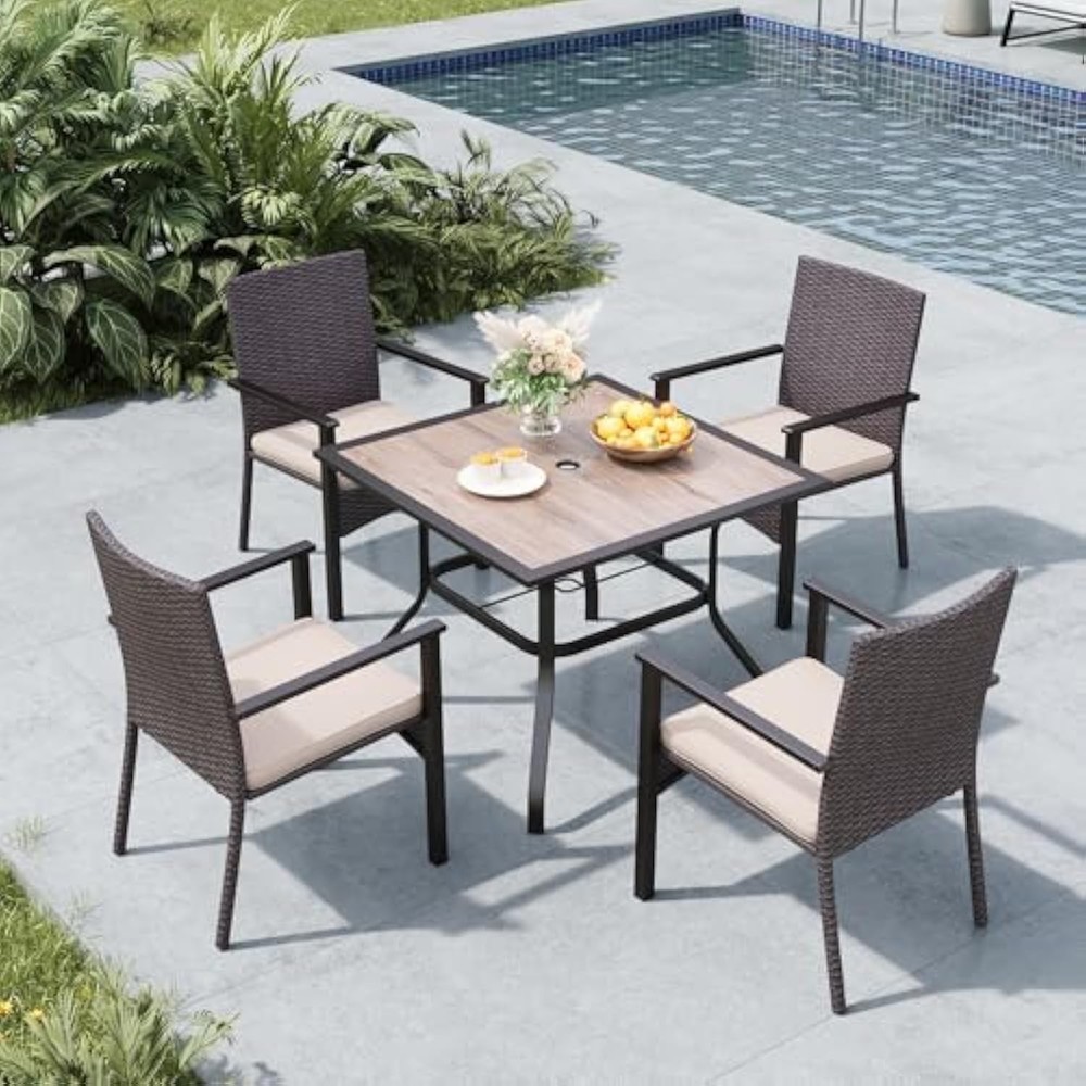 5-Piece Outdoor Dining Set with Square Table and 4 Chairs for Patio