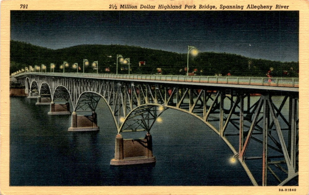 Highland Park Bridge, Allegheny River, Pittsburgh, PA, Sharpsburg, Postcard
