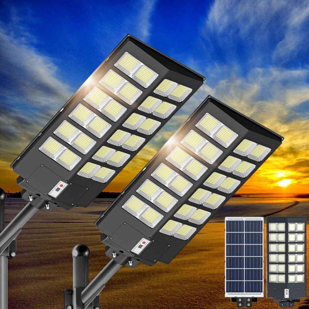 2PCS Solar Street Light High Powered 6500 K+ Ultra Daylight for Basketball Court