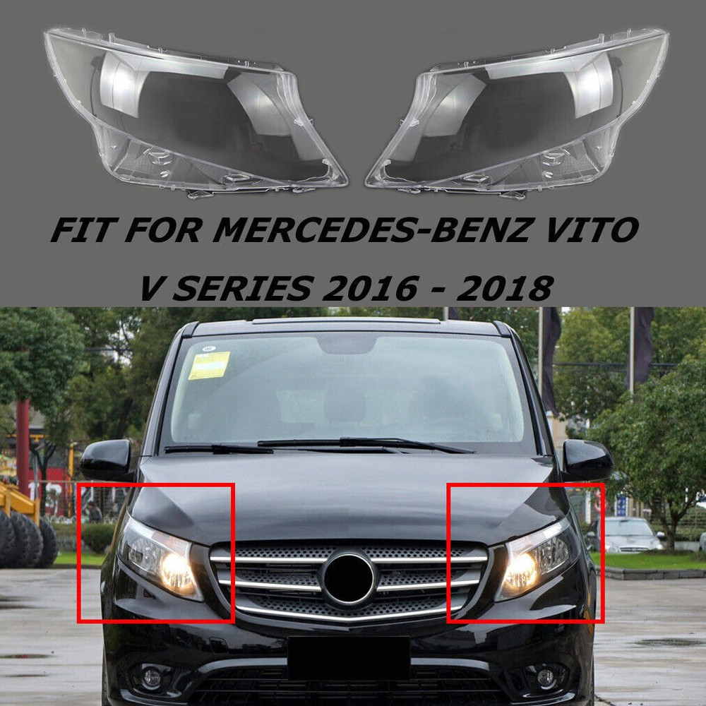 Pair Headlight Lens Cover Clear For Mercedes-Benz Vito V Series 2016-2018