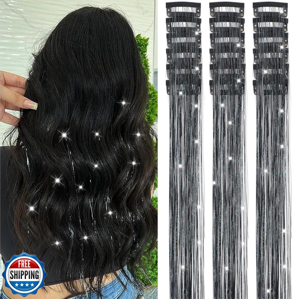Nielp 18 Pcs Hair Tinsel Clip in, 20.5 Inch Glitter Tinsel Hair Extensions, S