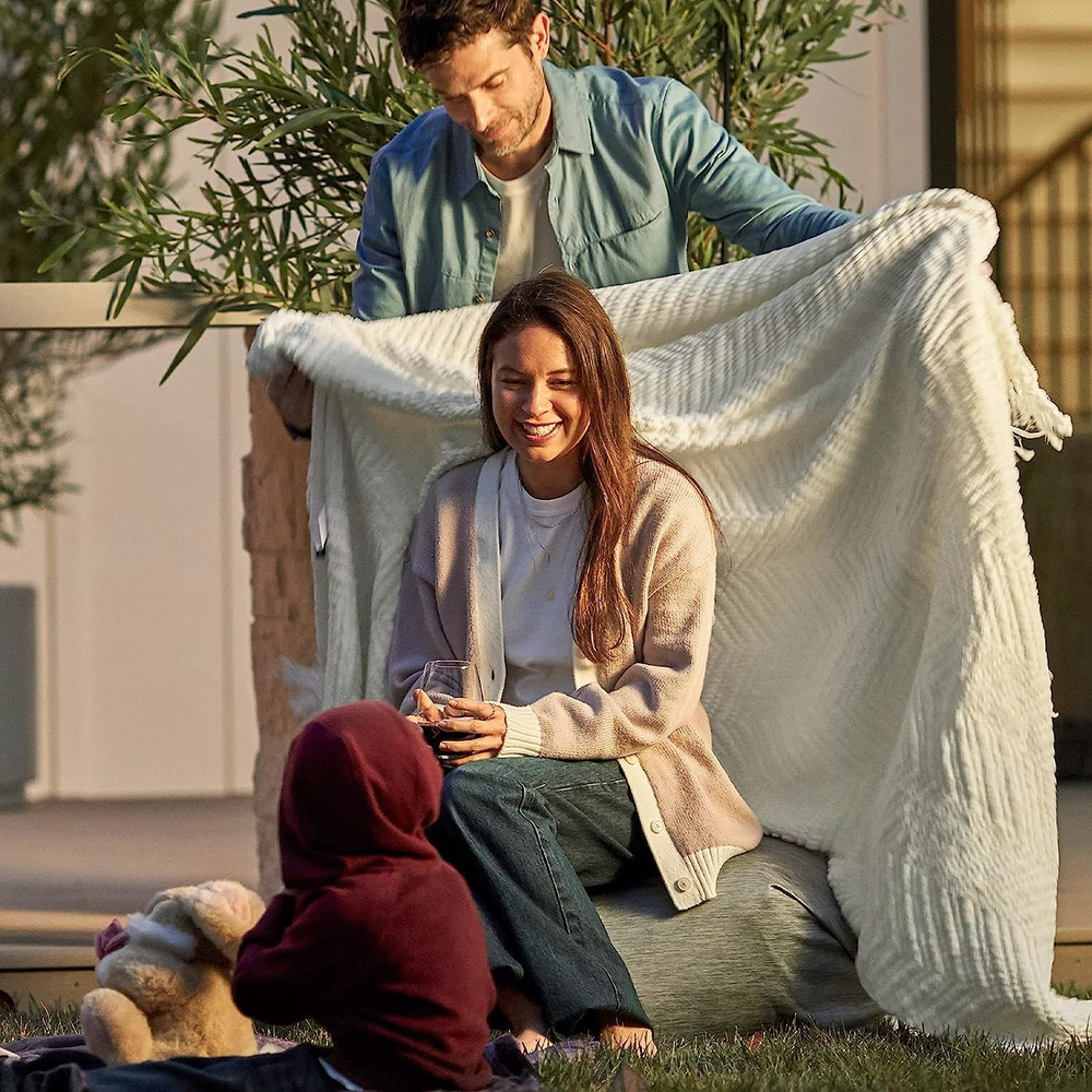 Soft White Knit Throw Blanket 50x60 Inch for Couch Sofa Decor