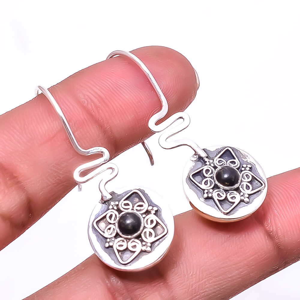 Black Onyx 925 Sterling Silver Two Tone Earring 1.56