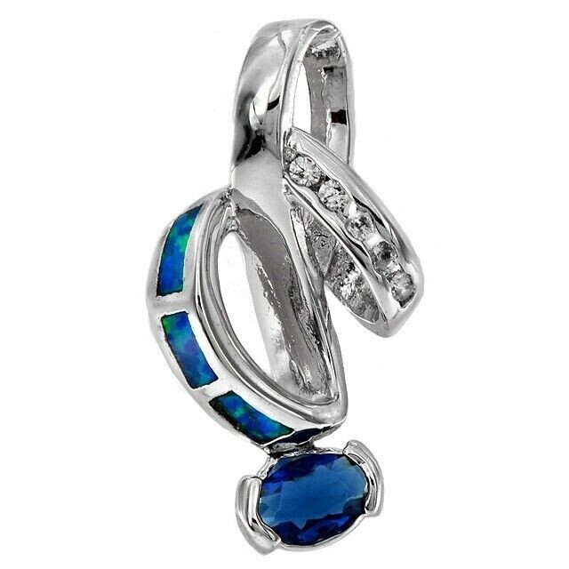 Treated Blue Sapphire & Australian Opal Inlay 925 Sterling Silver Pendant EO3