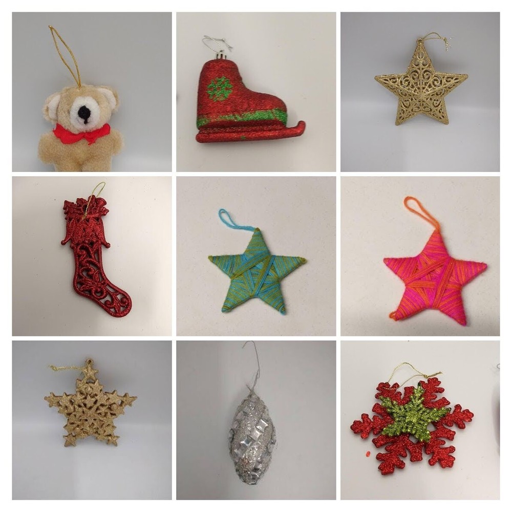 Clearance Sale Ornament Lot of 13 Stars, Hearts, Bear, Glitter, Yarn, Felt-image