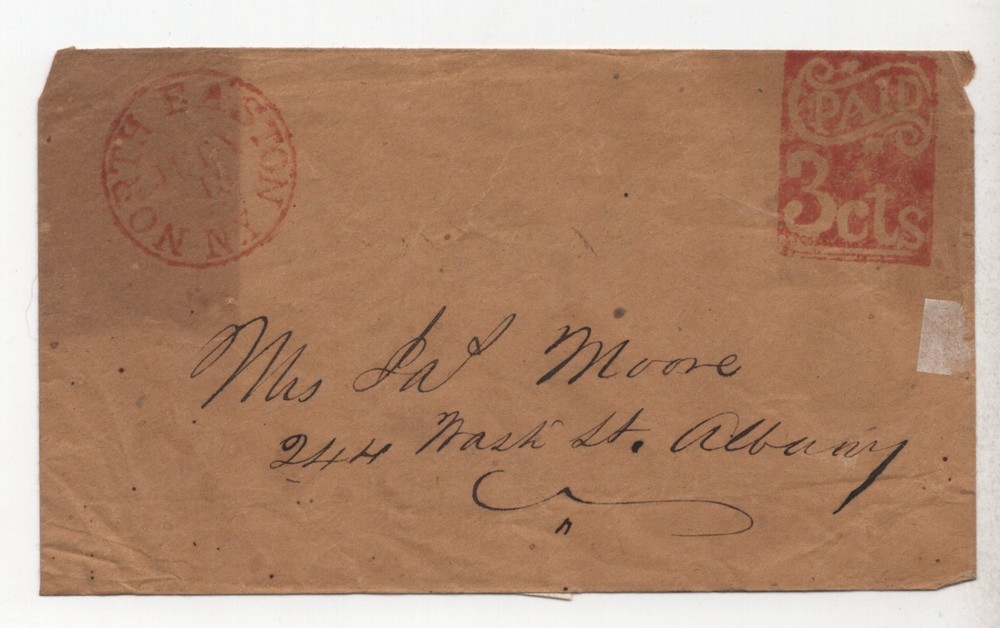 US NORTH EASTON NY 1840S NEGATIVE LETTER TOWNMARK STAMPLESS COVER TO ALBANY