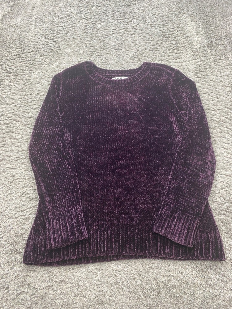 ORVIS Sweater Women Medium Purple Chucky Chenille Soft Plush Pullover Crewneck