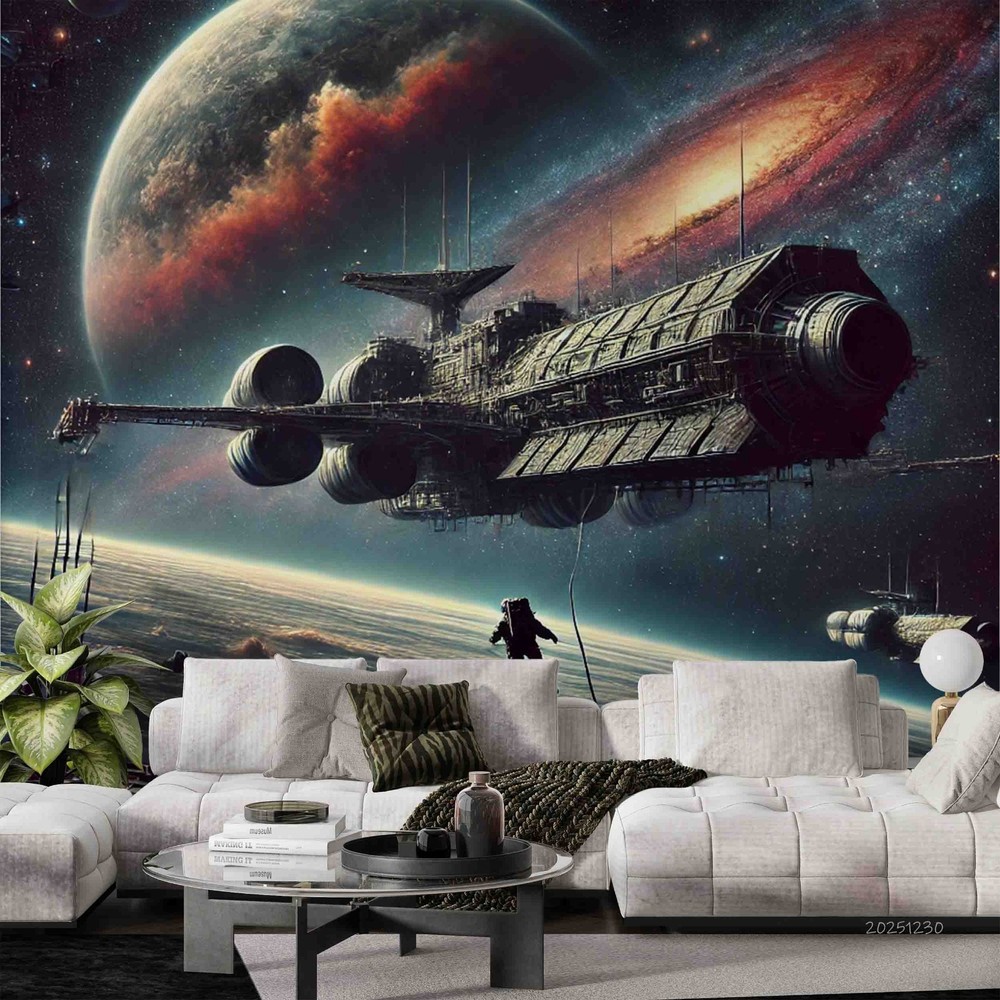 3D AI Space Spaceship Planet Galaxy Wall Murals Wallpaper Murals Wall Sticker