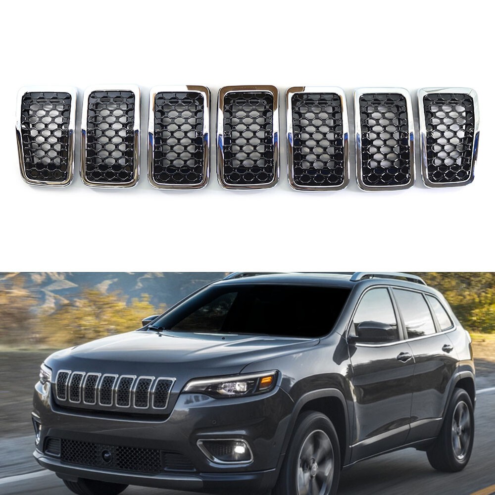 Front Bumper Kidney Mesh Grille Grill For Jeep Cherokee 2019-2022 Chrome+Black
