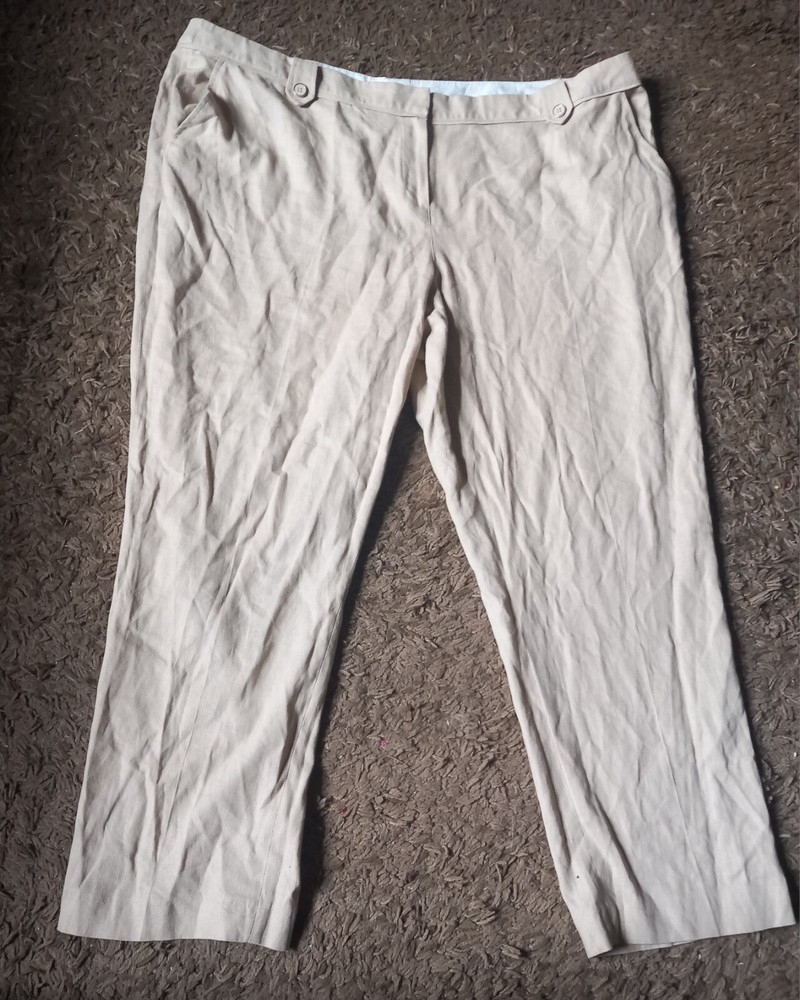 George Crop Pants Women's 26 Tan Drawstring Waistband Flat Front Linen Blend