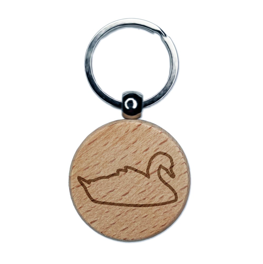 Swan Swimming Outline Engraved Wood Round Keychain Tag Charm
