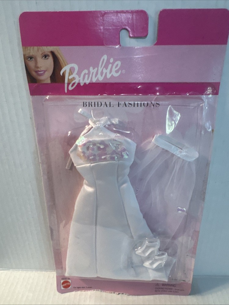 Barbie BRIDAL FASHIONS 2000 Dress Veil Shoes Sheer Bell Sleeves White Satin Fit