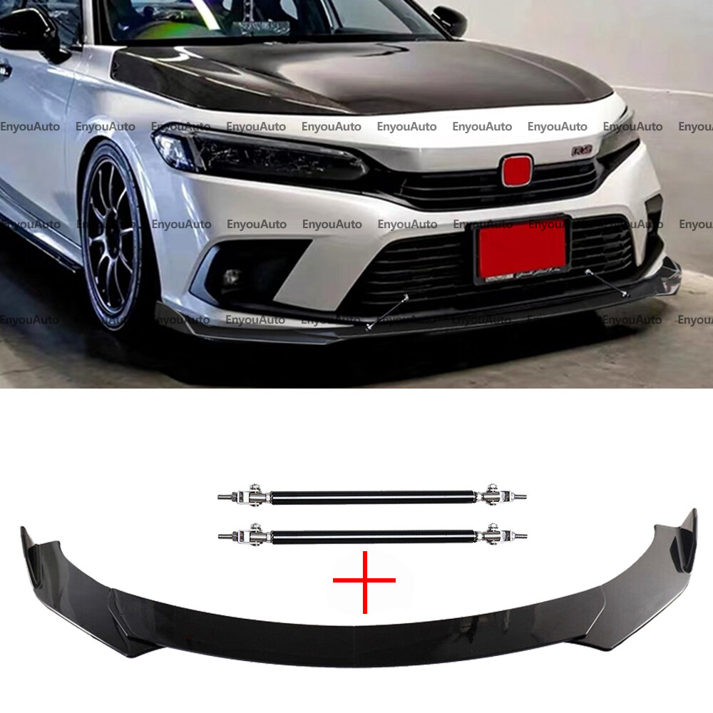 For Honda Accord Front Bumper Lip Spoiler Splitter + Strut Rods Glossy Black