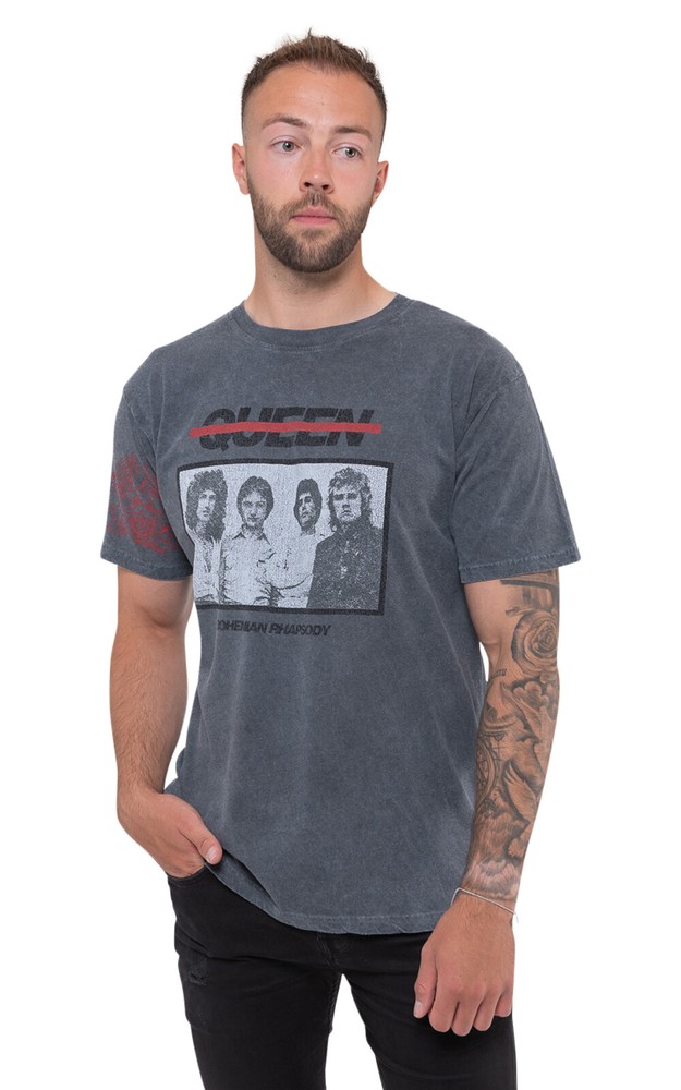 Official Queen Bo Rhap Band Logo Unisex Black Dye Wash T-Shirt