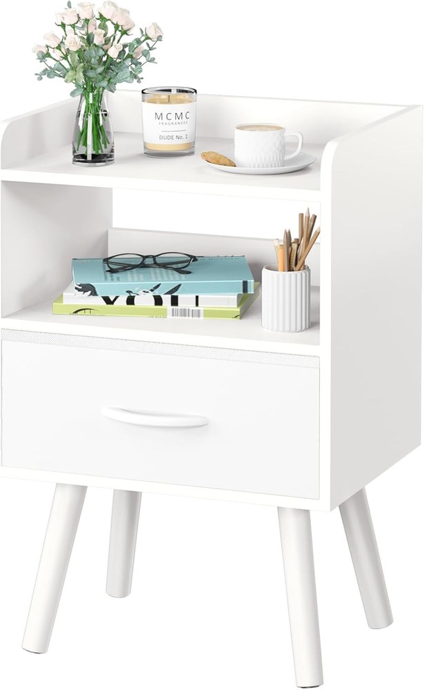 Yoobure White Mid Century Modern Nightstand with Storage Drawer  