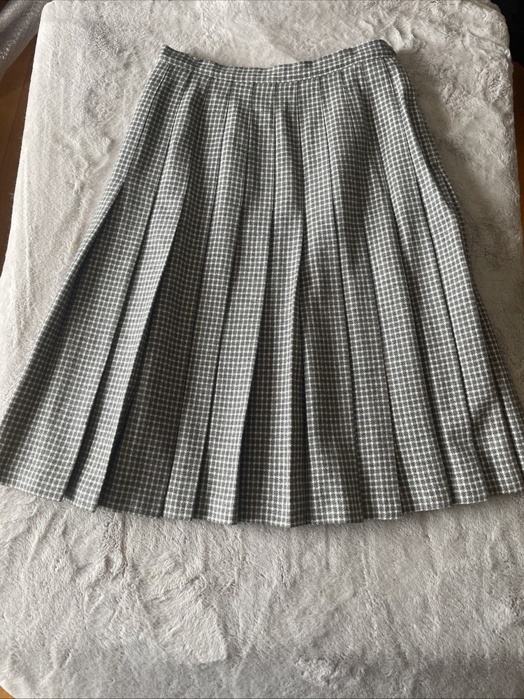 Vintage Pendleton 100% Virgin Wool Houndstooth Plaid Pleated Skirt Women's 12