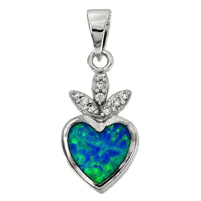 Heart Australian Opal Inlay & Topaz 925 Sterling Silver Pendant OP1
