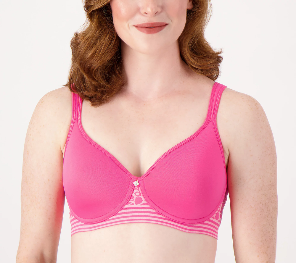 Breezies Stripe Seamless Wirefree T-Shirt Bra Pink 36 DD