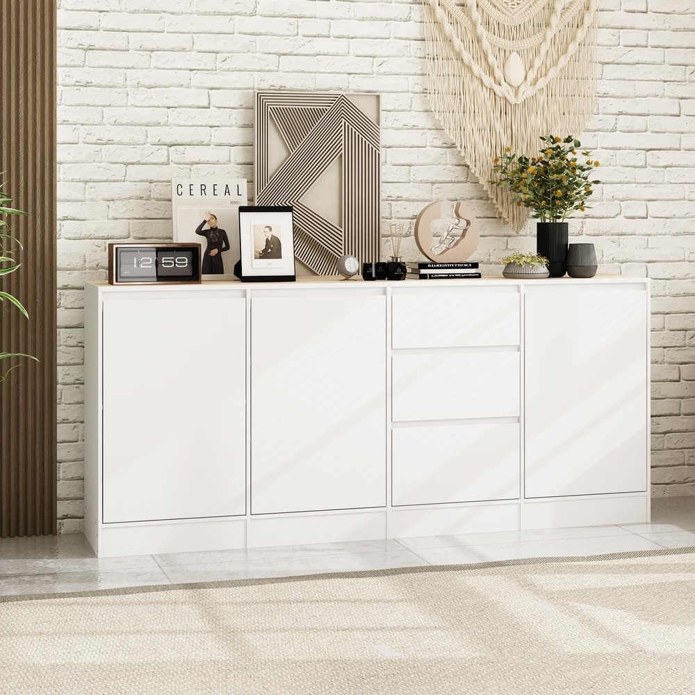 70.9 Inch Wide Modern Sideboard with Adjustable Shelf and 3 Drawers for Stylish Storage