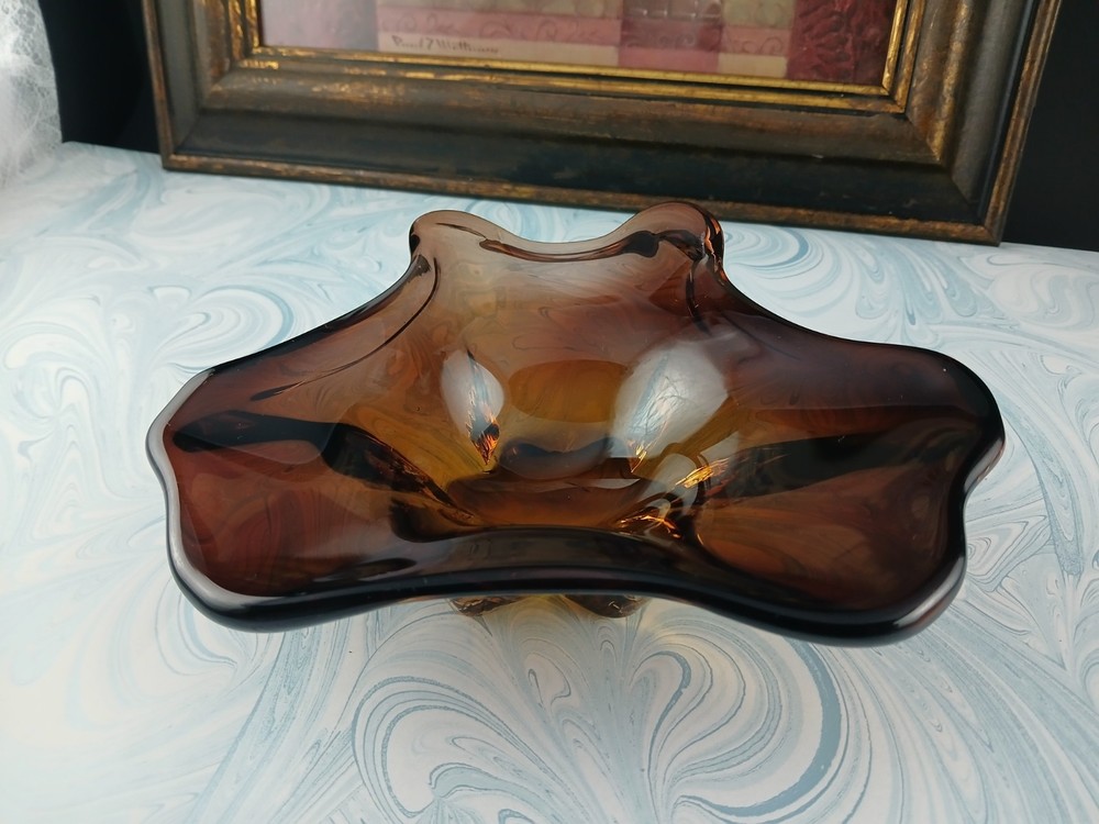 Vintage Handblown Art Glass Candy Dish Midcentury Home Decor