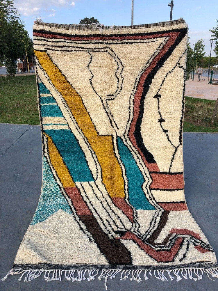 Design Moroccan Berber Beni Ourain Wool Rug Color Multicolor Handmade Carpet Rug