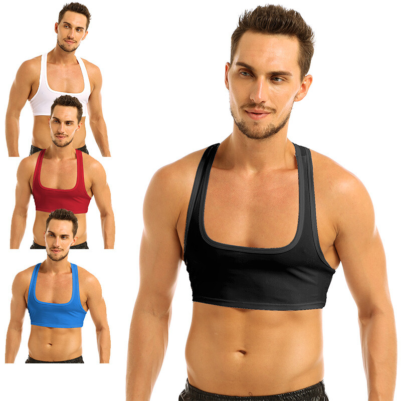 Men's Sexy Y Back T-Shirt Sleeveless Muscle Half Tank Top Vest Gym Sport Bra