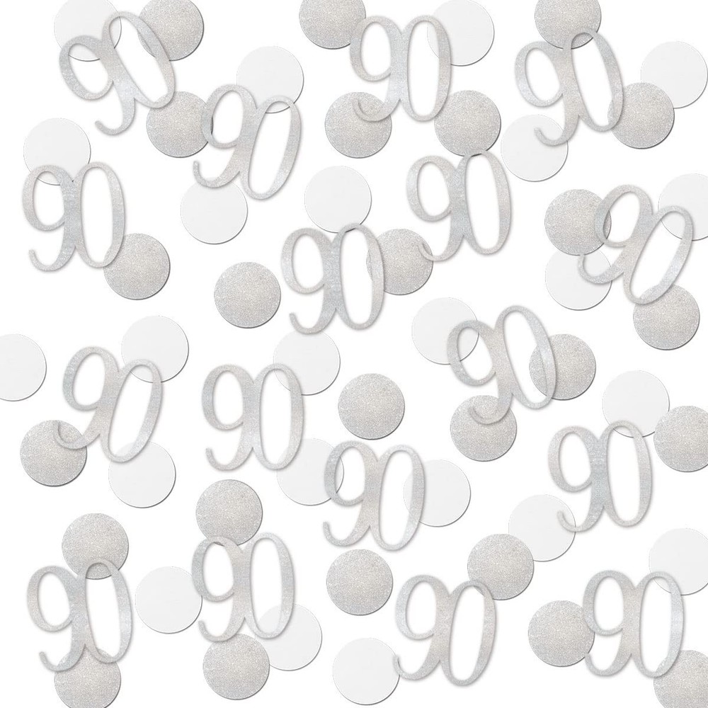 200 PCS Silver Glitter 90th Birthday Anniversary Number 90 Table Confetti