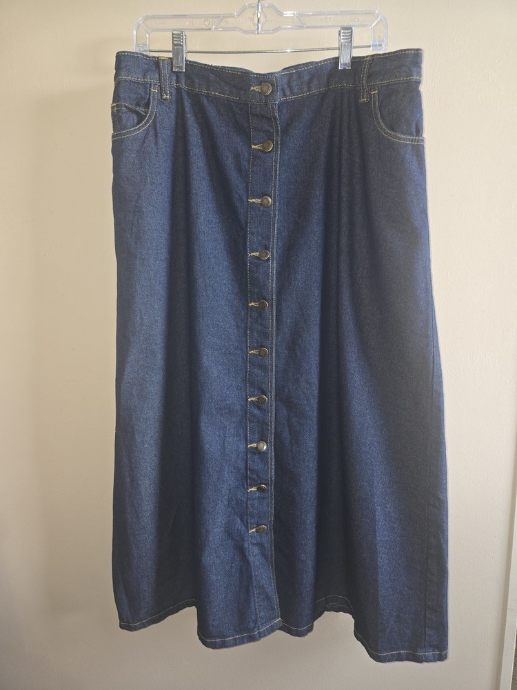 Women's Woman Within Button-Up Dark Blue Denim Maxi Skirt Plus Sz 16W Academia