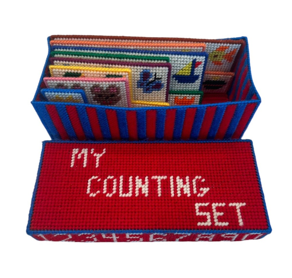 Vintage Completed Plastic Canvas Needlepoint Counting Box 1-10 - Learn to Count