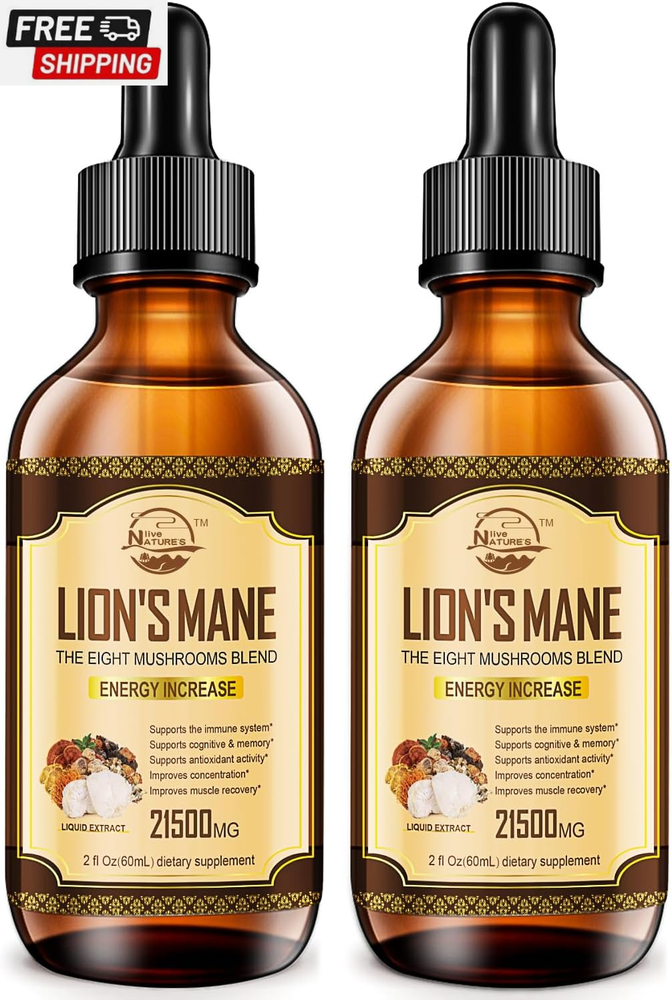 Lions Mane Supplement, Liquid Mushroom Extract Drops, 8 Mushrooms Complex for Im