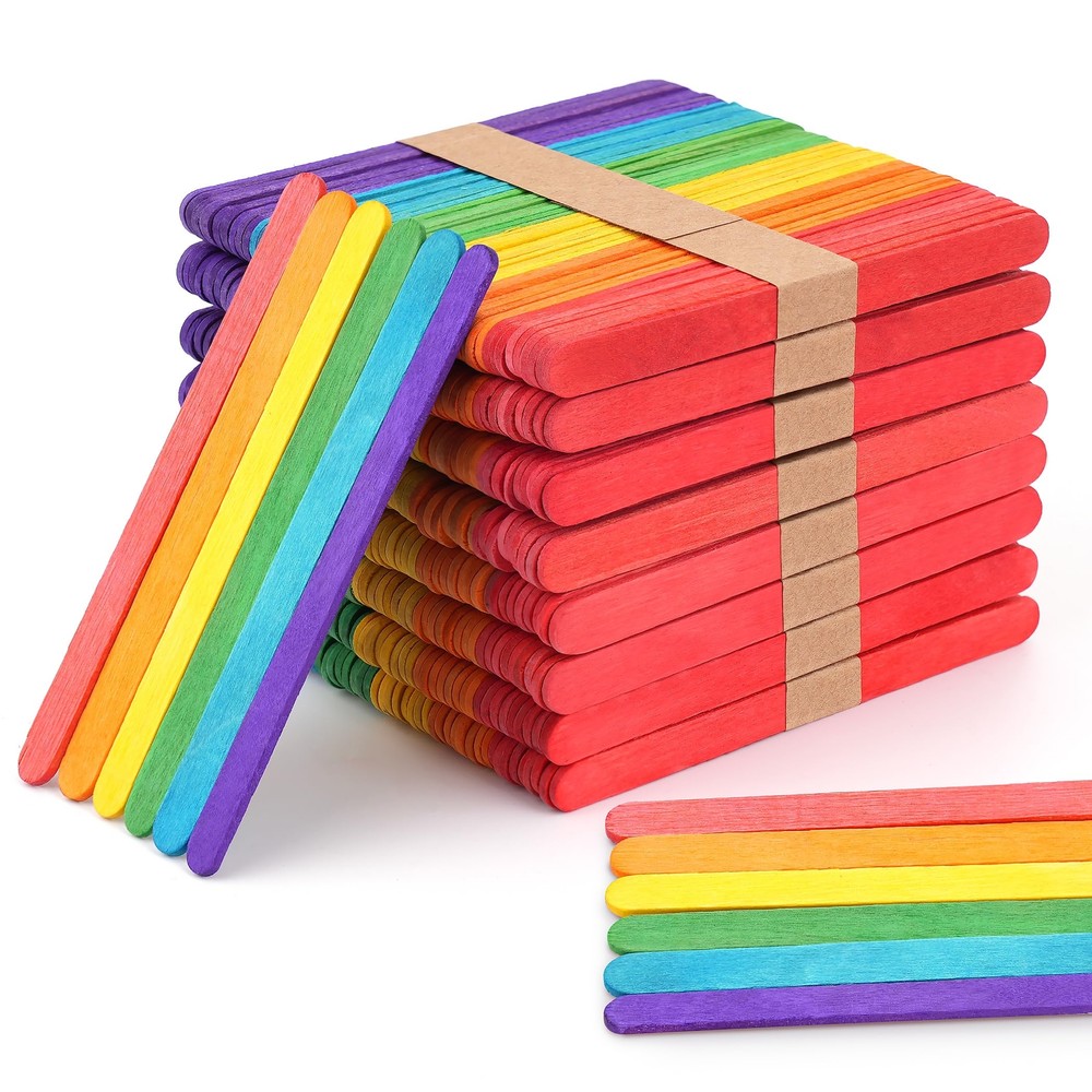1200 Pcs Colored Popsicle Sticks, 4.5 Inch Colored Wooden Craft Sticks for DI...