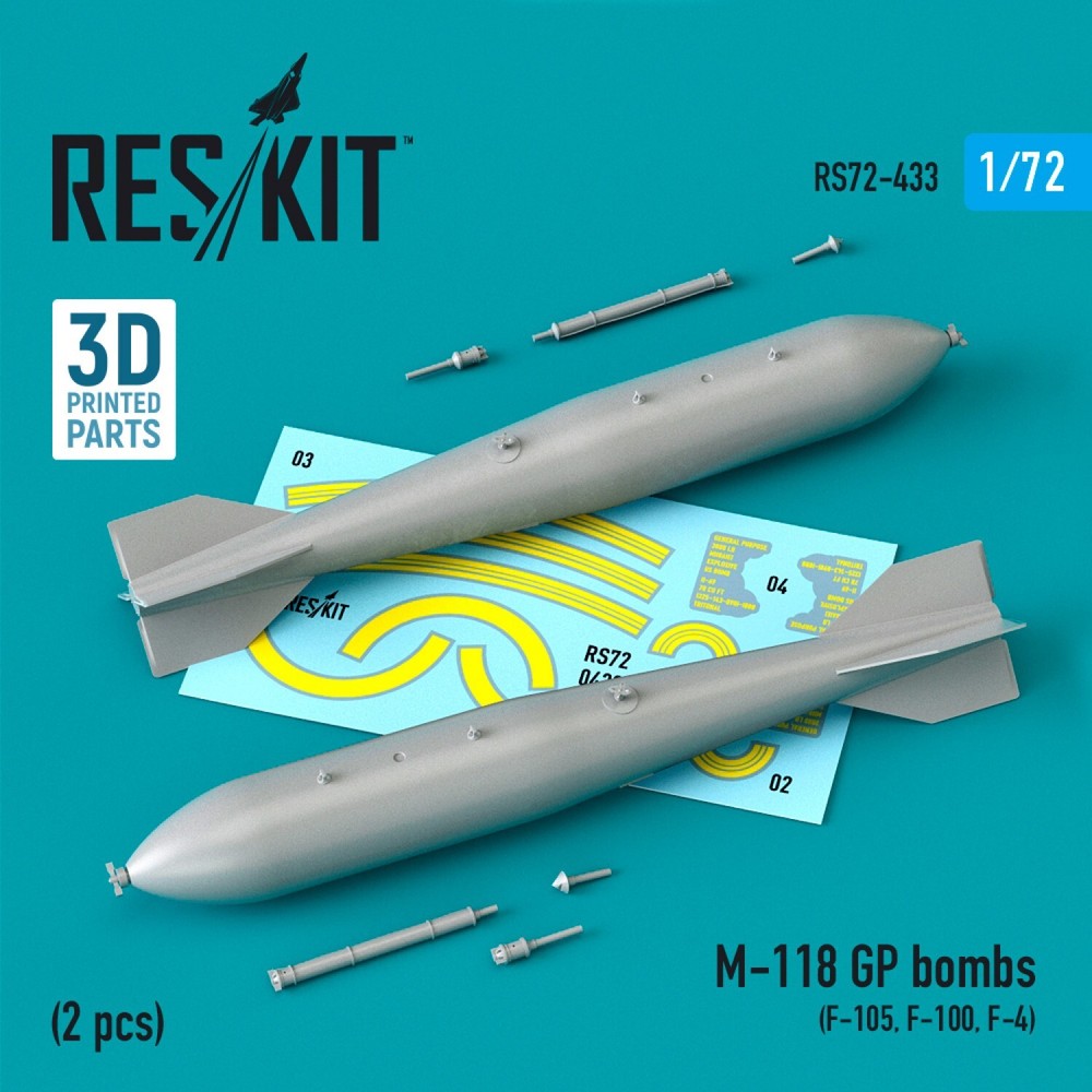 ResKit RS72-0433 for Scale kit 1:72 M-118 GP Bombs (2 pcs) (F-105, F-100, F-4)