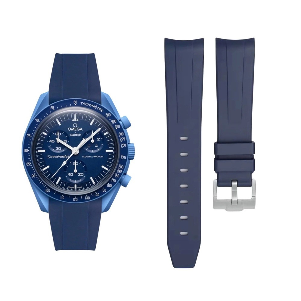 NAVY BLUE MISSION TO NEPTUNE RUBBER STRAP OMEGA X SWATCH SPEEDMASTER MOONSWATCH