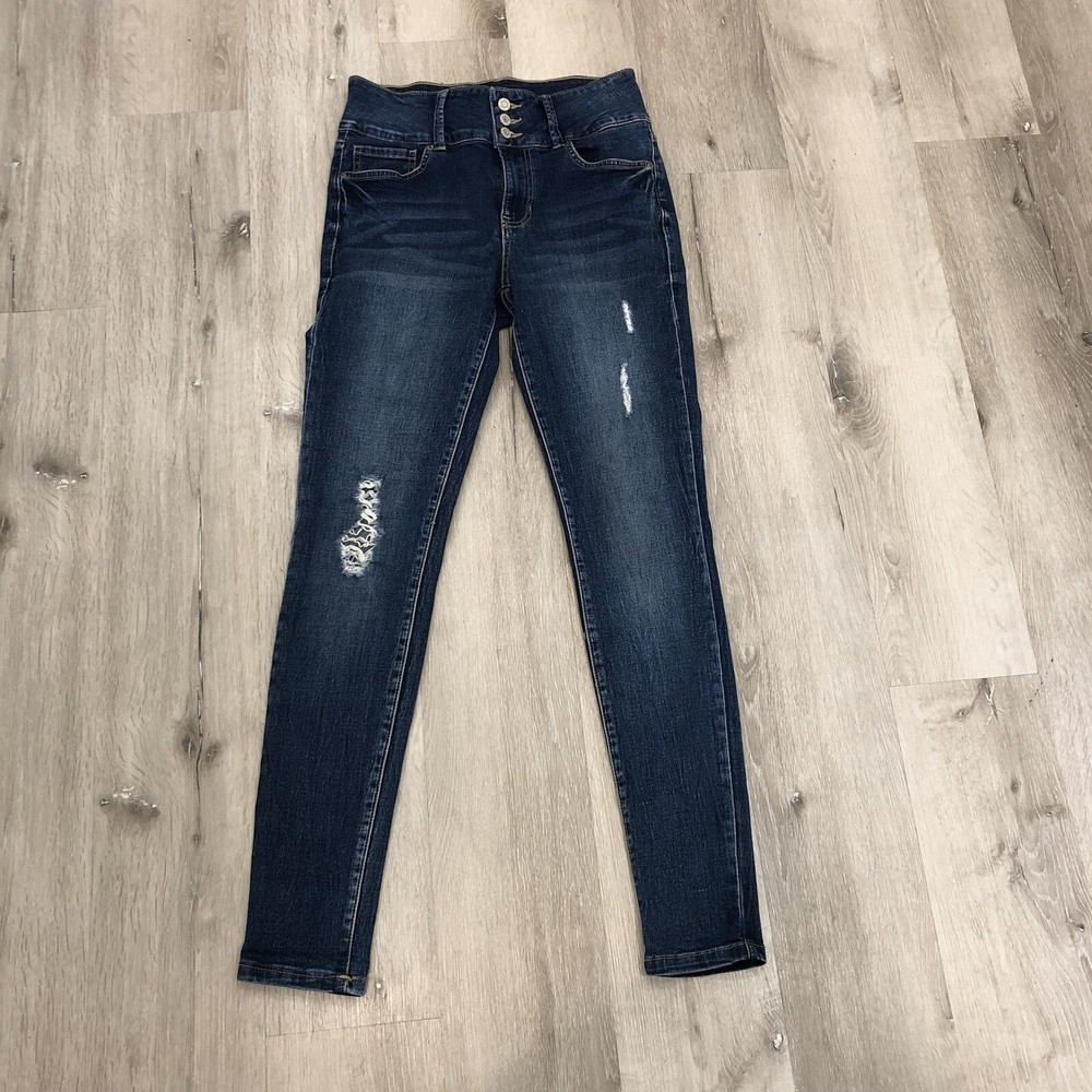 YMI Jeans Women's Blue Skinny Stretch Denim Distressed Jeans 7/28
