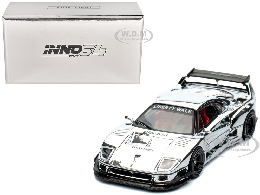 LBWK F40 CHROME SILVER 1/64 DIECAST MODEL CAR BY INNO MODELS IN64-LBWKF40-CHS