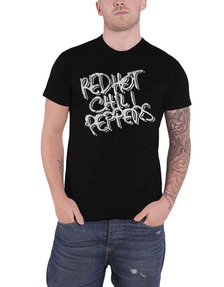Red Hot Chili Peppers T Shirt Black and White Logo new Official Mens Black Size