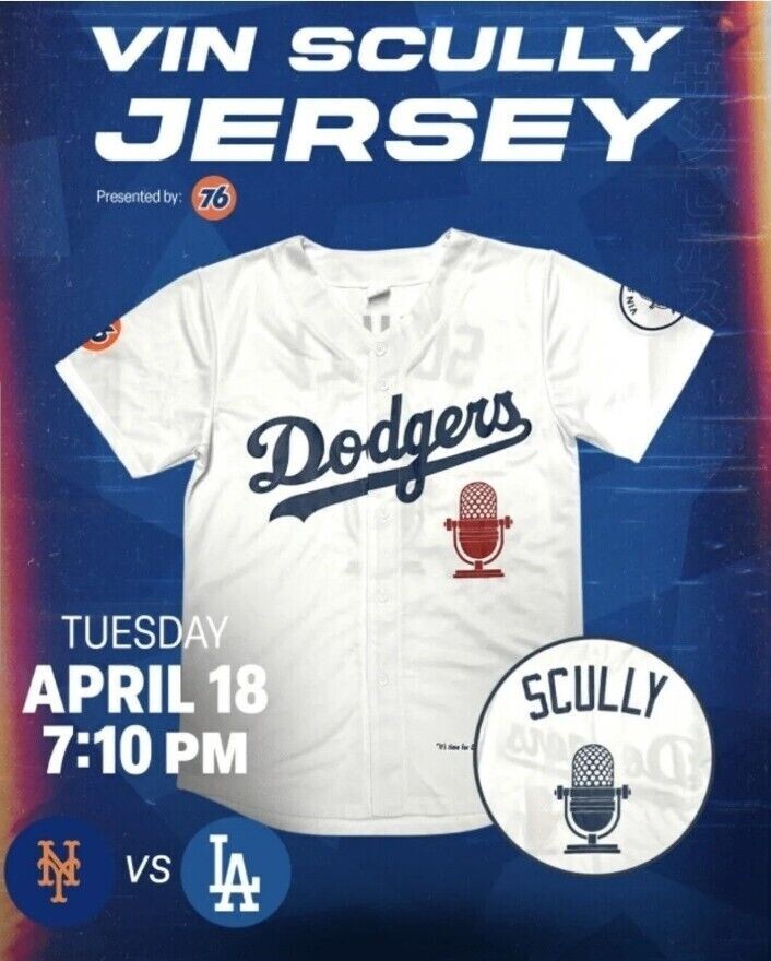PRESALE ~ Vin Scully 2023 LA Dodgers Commemorative Jersey SGA Size XL -Free SHIP-image
